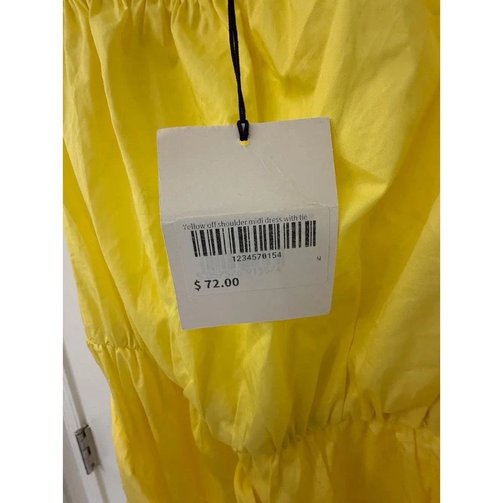 Glamorous Yellow Off Shoulder Cotton Midi Dress with Tie Belt Size 8 NWT